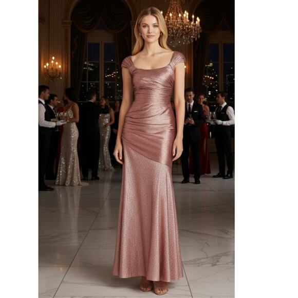 Theia Santana Scoop Neck Gown 2 Pink NEW - Picture 1 of 12